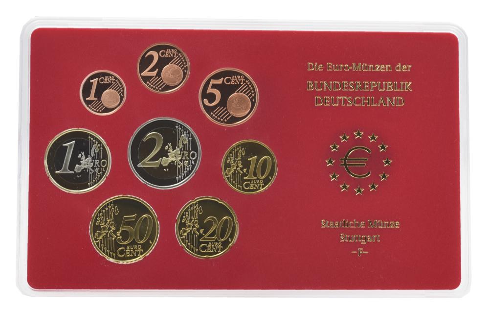 Коллекционные монеты Германия набор из 8 монет евро 2004 UNC F 1/2/5/10/20/50 евроцентов 1/2 евро в сувенирной упаковке (М22734)