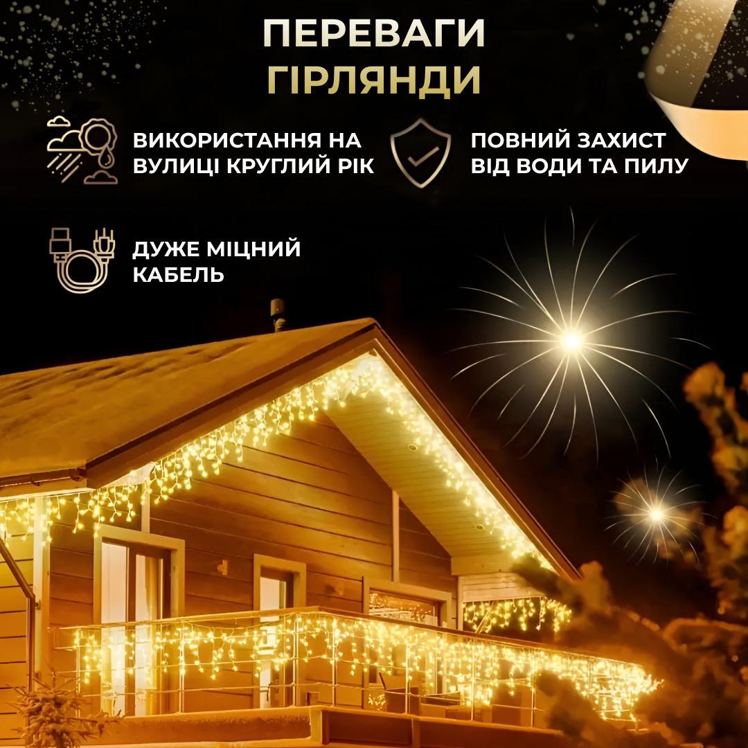 Гірлянда вулична LED бахрома 100 світлодіодів 18 ниток 3 м білий дріт Жовтий (1960980212) - фото 3