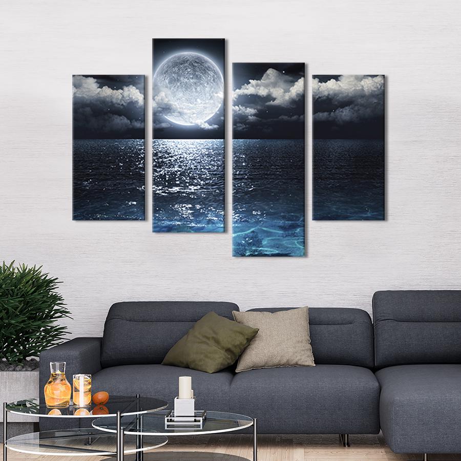Картина модульная из 4 частей Луна над чистым морским пляжем XL 149x106 см (427-42)