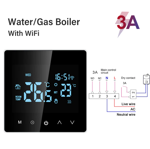 Термостат AVATTO TUYA 3A умный программируемый сенсорный для газовых котлов с WIFI управлением - фото 3 Термостат AVATTO TUYA 3A умный программируемый сенсорный для газовых котлов с WIFI управлением - фото 3