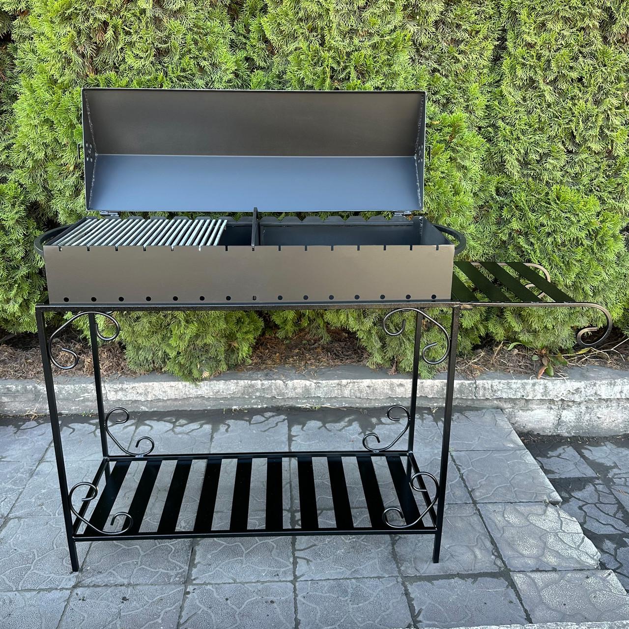 Мангал-барбекю Metalzavod Гефест на 15 шампурів 4 мм на дровниці 151,5х39,5х106,5 см (MBD15-4) - фото 1 Мангал-барбекю Metalzavod Гефест на 15 шампурів 4 мм на дровниці 151,5х39,5х106,5 см (MBD15-4) - фото 1