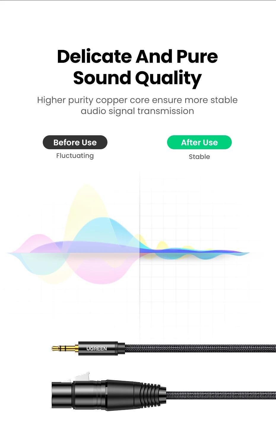 Кабель UGREEN XLR мама-3.5 мм minijack папа аудио нейлоновая оплетка для микшера 1 м Черный (20763) - фото 3 Кабель UGREEN XLR мама-3.5 мм minijack папа аудио нейлоновая оплетка для микшера 1 м Черный (20763) - фото 3