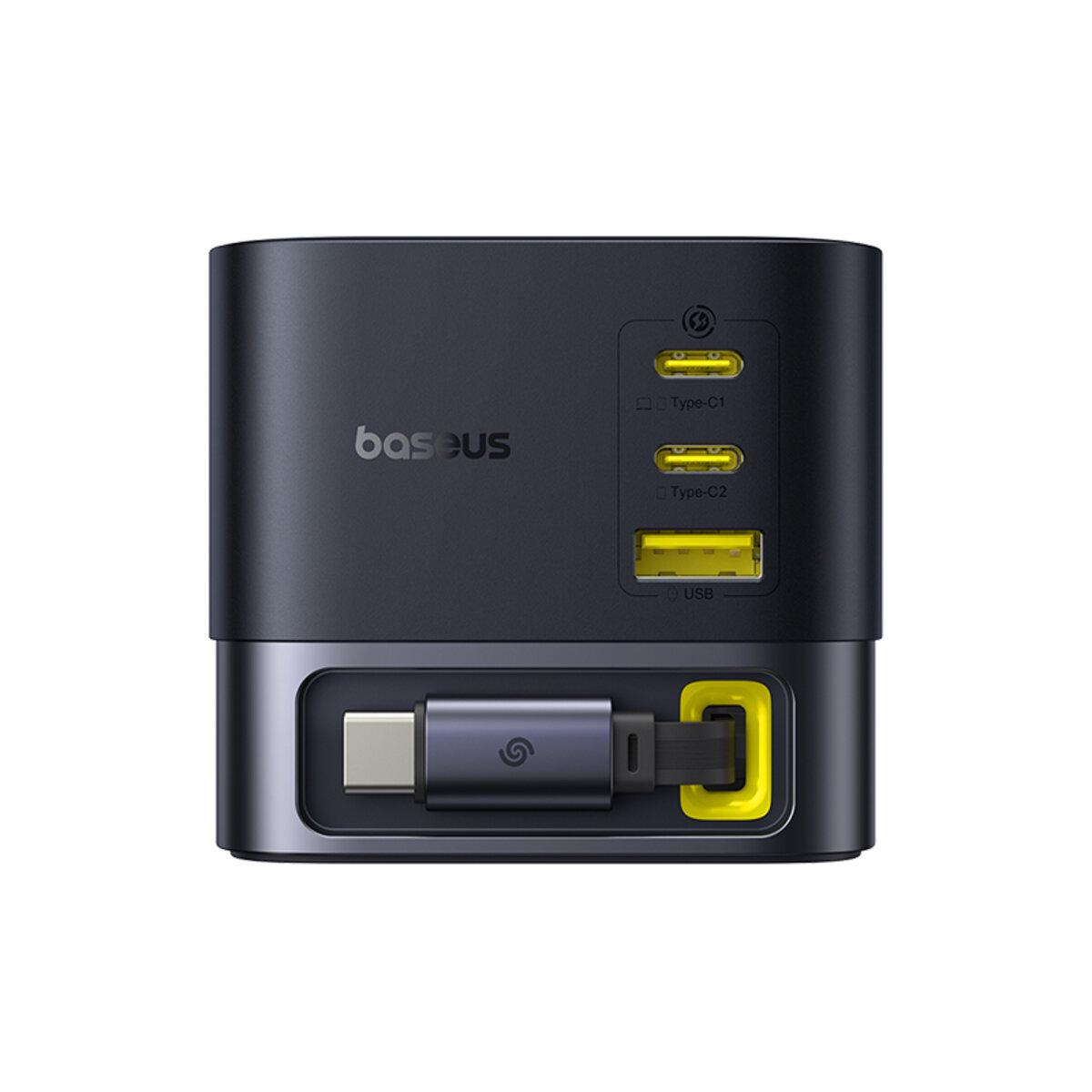 Зарядное устройство с кабелем BASEUS Super GaN Desktop Charger with Retractable Cable 3xType-C 1xUSB 100W EU Black (P10164001123-00)