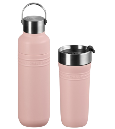 Набор из термокружки и бутылки для воды Le Creuset On The Go Shell Pink (41067197770001/41066287770001)