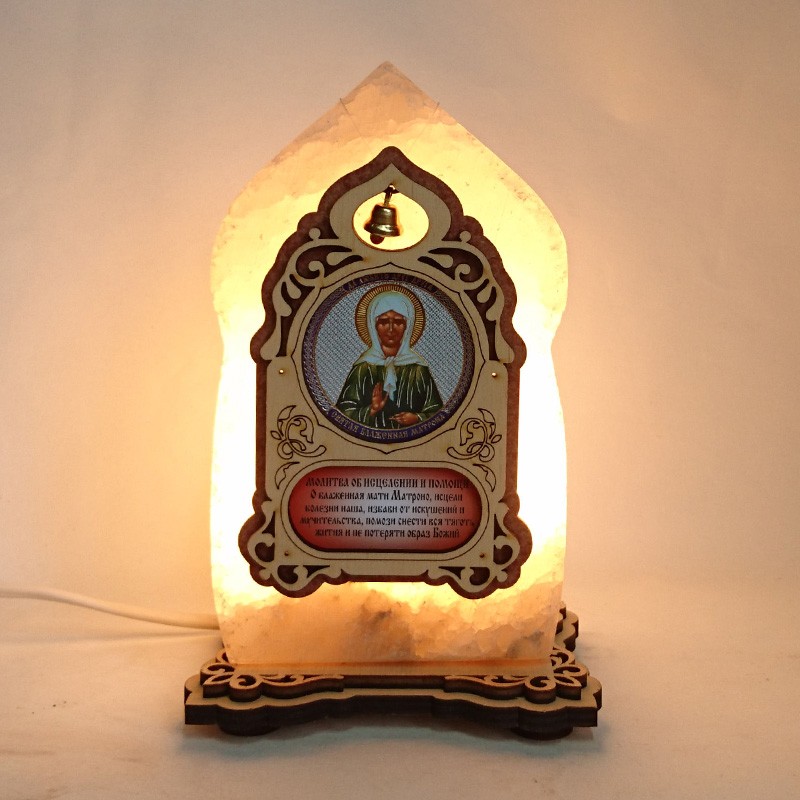 Соляная лампа Икона маленькая Матрена желтого подсвечивания. (20021) Соляная лампа Икона маленькая Матрена желтого подсвечивания. (20021)