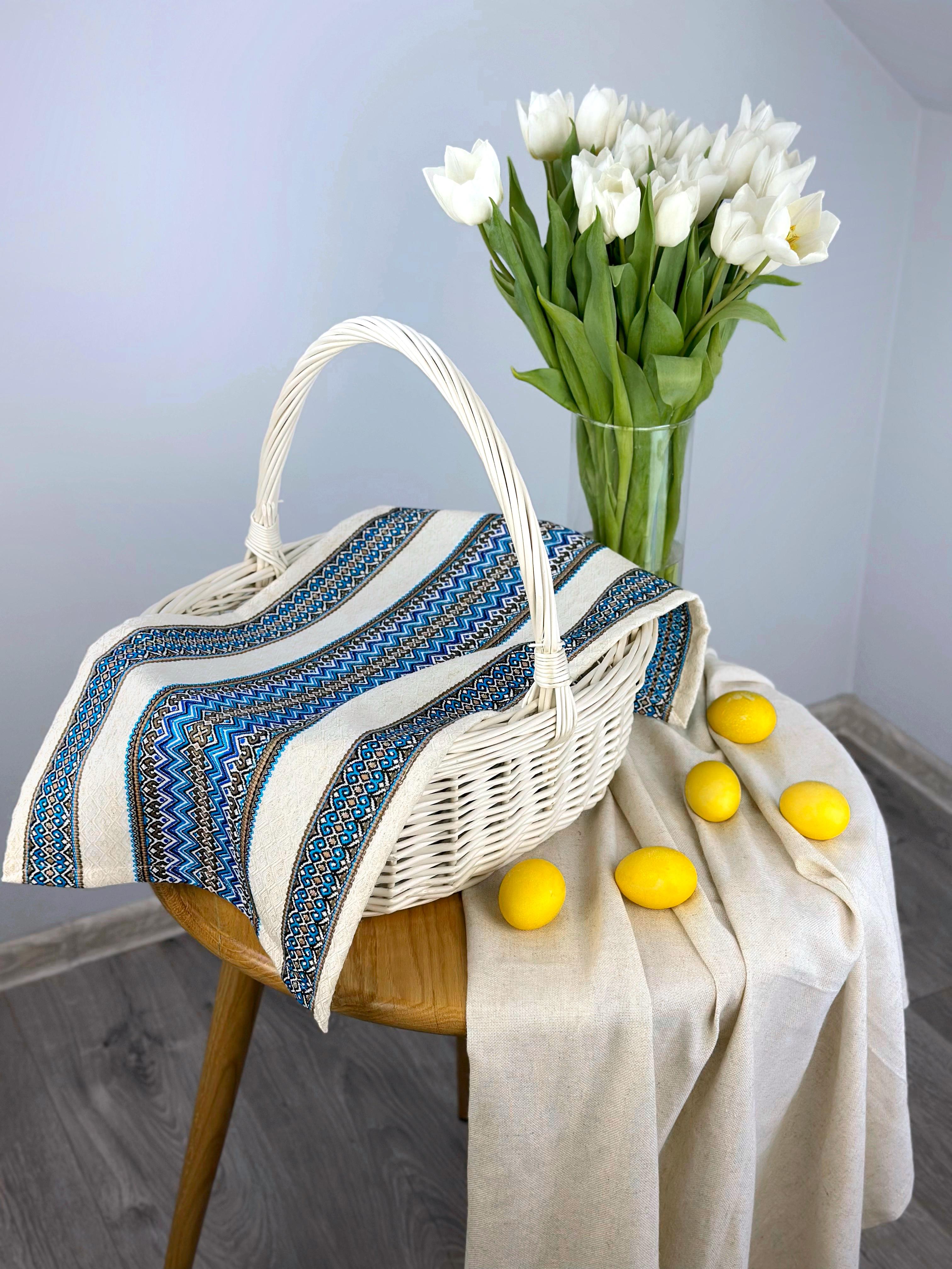 Полотенце пасхальное для корзины Рандеву льняное 70х30 см Синий (4001-14)