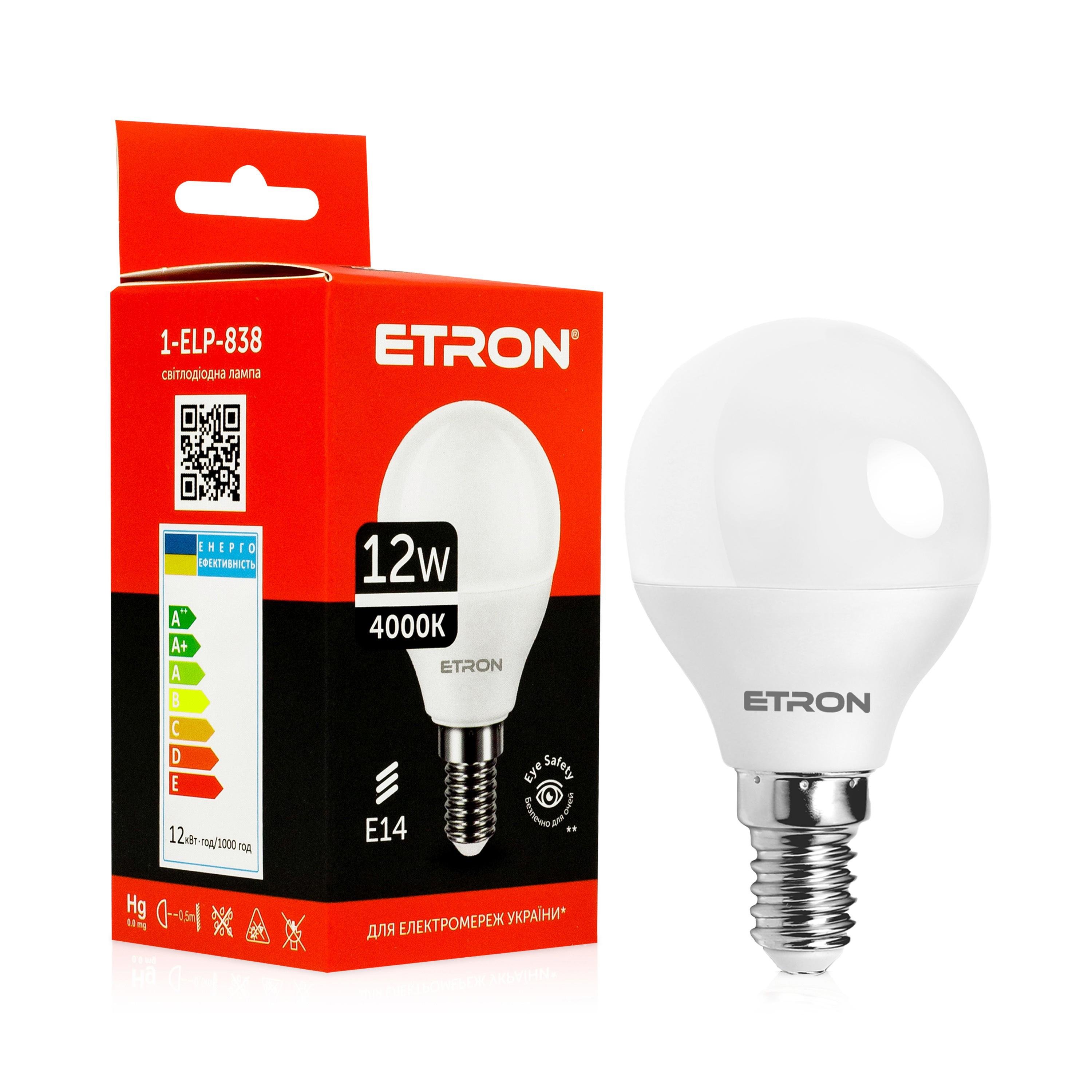 Світлодіодна лампа ETRON 1-ELP-838 12W 4000K E14 G45