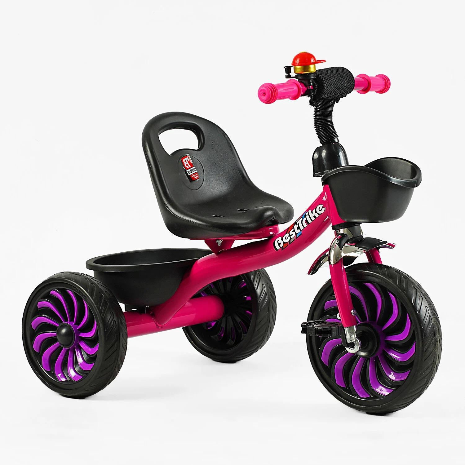 Велосипед детский 3-х колесный Best Trike стальная рама/колокольчик/2 корзины Pink (146096)
