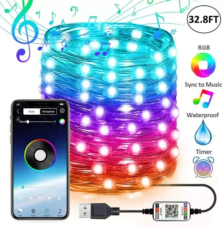 Гірлянда Smart Роса RGB USB BlueTooth 100LED з пультом та керуванням зі смартфона 10 м Різнокольоровий (1000-RV-300) - фото 4