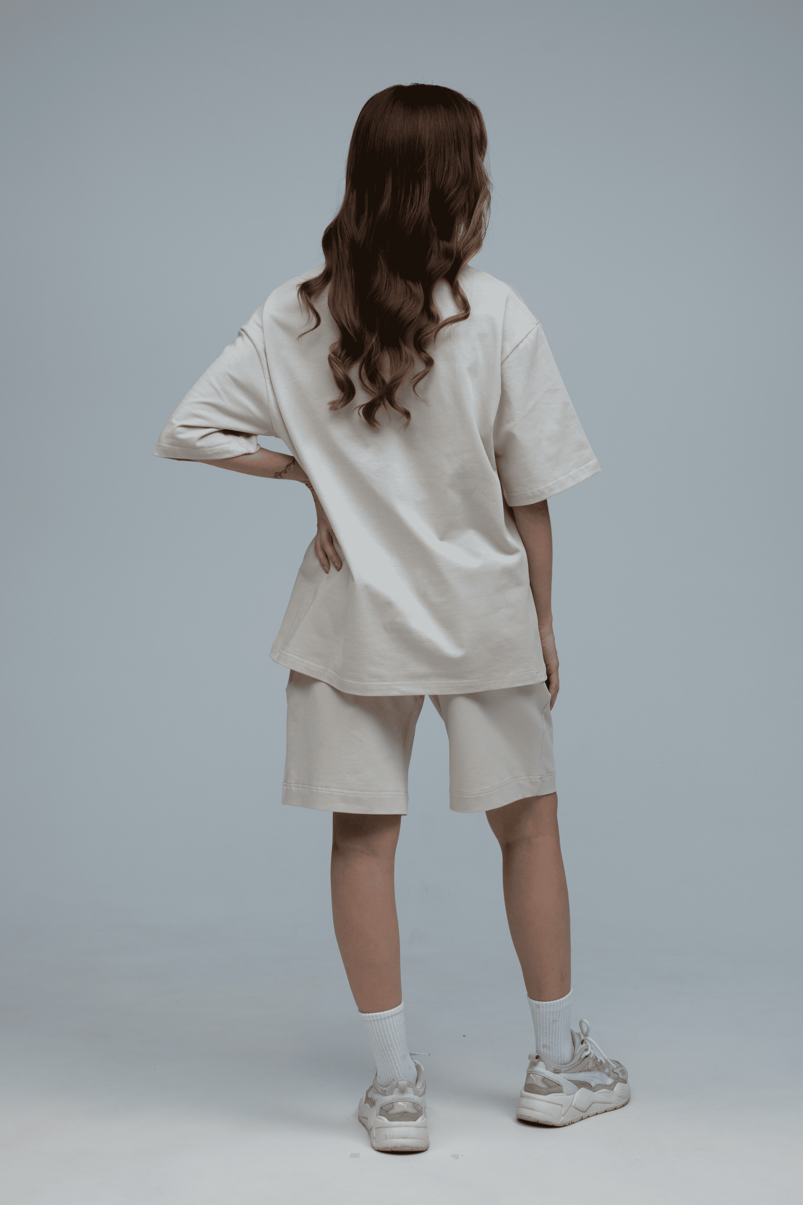 Костюм футболка и шорты Ray Basic женский оверсайз XL Бежевый (U1801W-Cream) - фото 2 Костюм футболка и шорты Ray Basic женский оверсайз XL Бежевый (U1801W-Cream) - фото 2