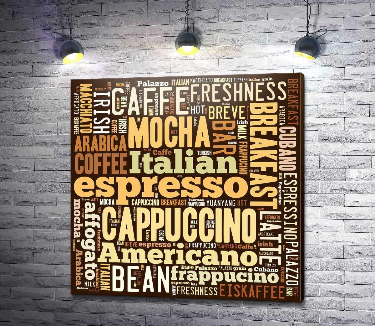 Картина ArtPoster Коллаж из названий и видов кофе 99x100 см Модуль №1 (004317)