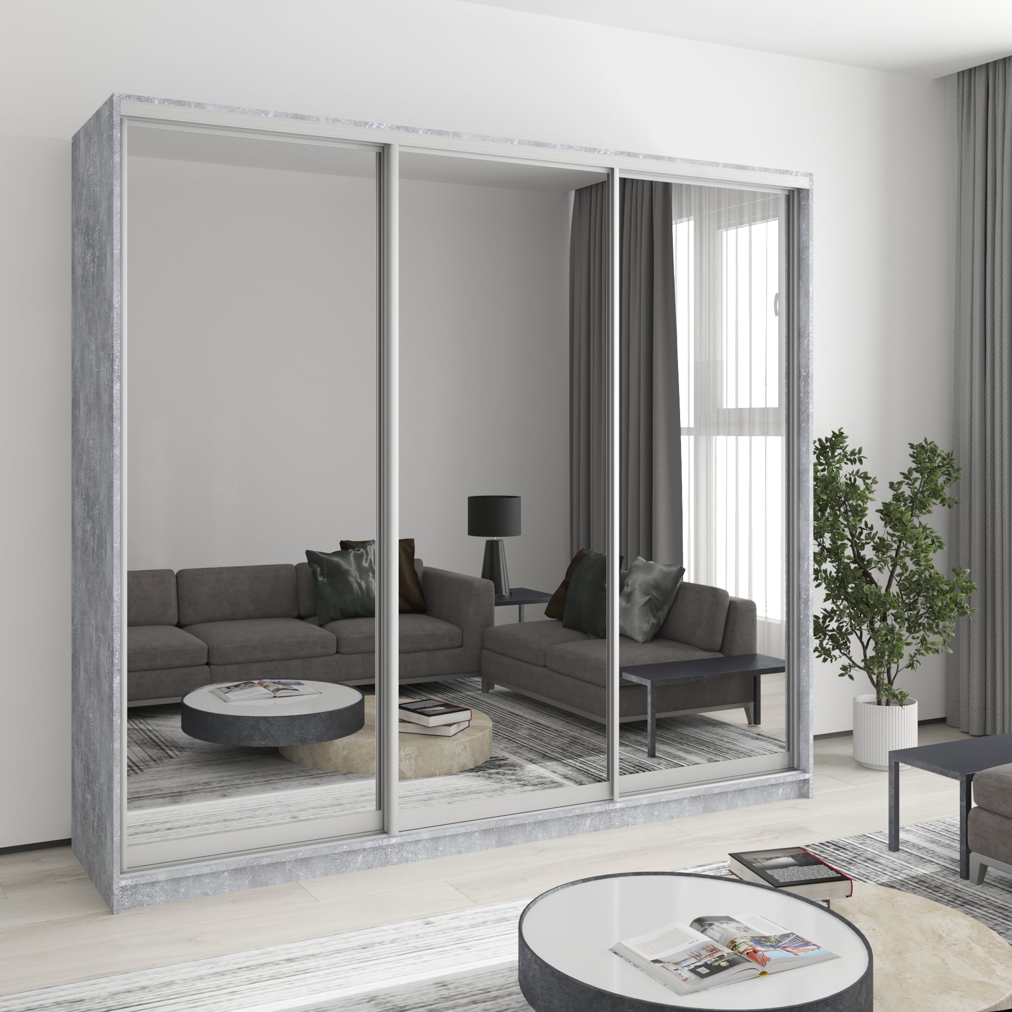 Шкаф-купе трехдверный Mebel Star Комбо AL MBS-3275 230х45х210 см Бетон (1004445) Шкаф-купе трехдверный Mebel Star Комбо AL MBS-3275 230х45х210 см Бетон (1004445)
