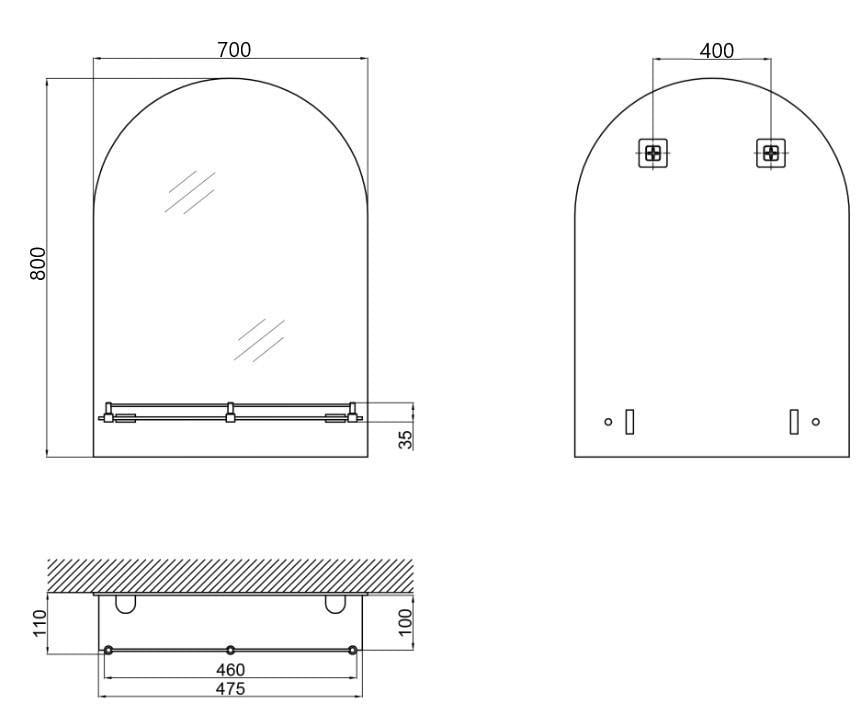 Дзеркало настінне Zerix LAGUNA MRZ03 прямокутне з полицею 800x700 мм (OL-ZX5623) - фото 11