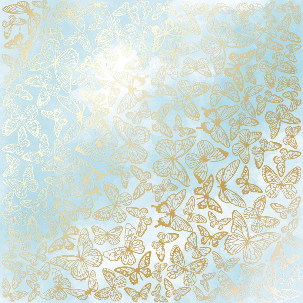 Лист бумаги односторонний Golden Butterflies с фольгированием 30,5х30,5 см Azure/Watercolor