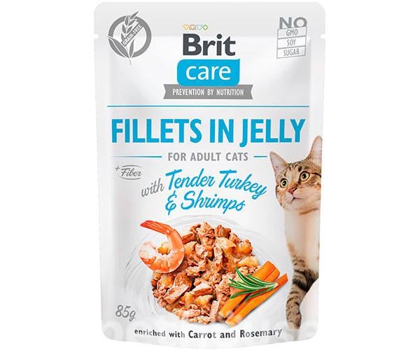 Корм вологий для котів Brit Care Cat Fillets In Jelly з індичкою та креветками в желе 85 г (46543)