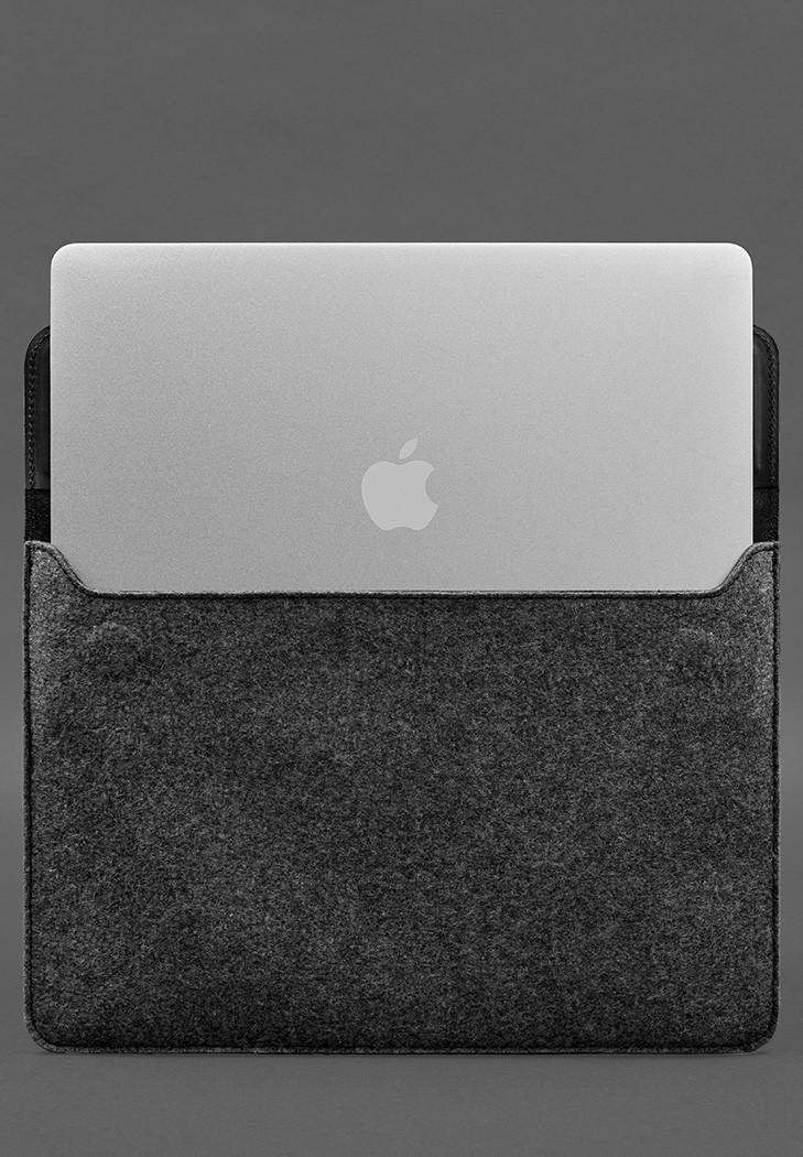Чехол-конверт с клапаном кожа/фетр для MacBook 16" Crazy Horse Черный (A-028190) - фото 5 Чехол-конверт с клапаном кожа/фетр для MacBook 16" Crazy Horse Черный (A-028190) - фото 5