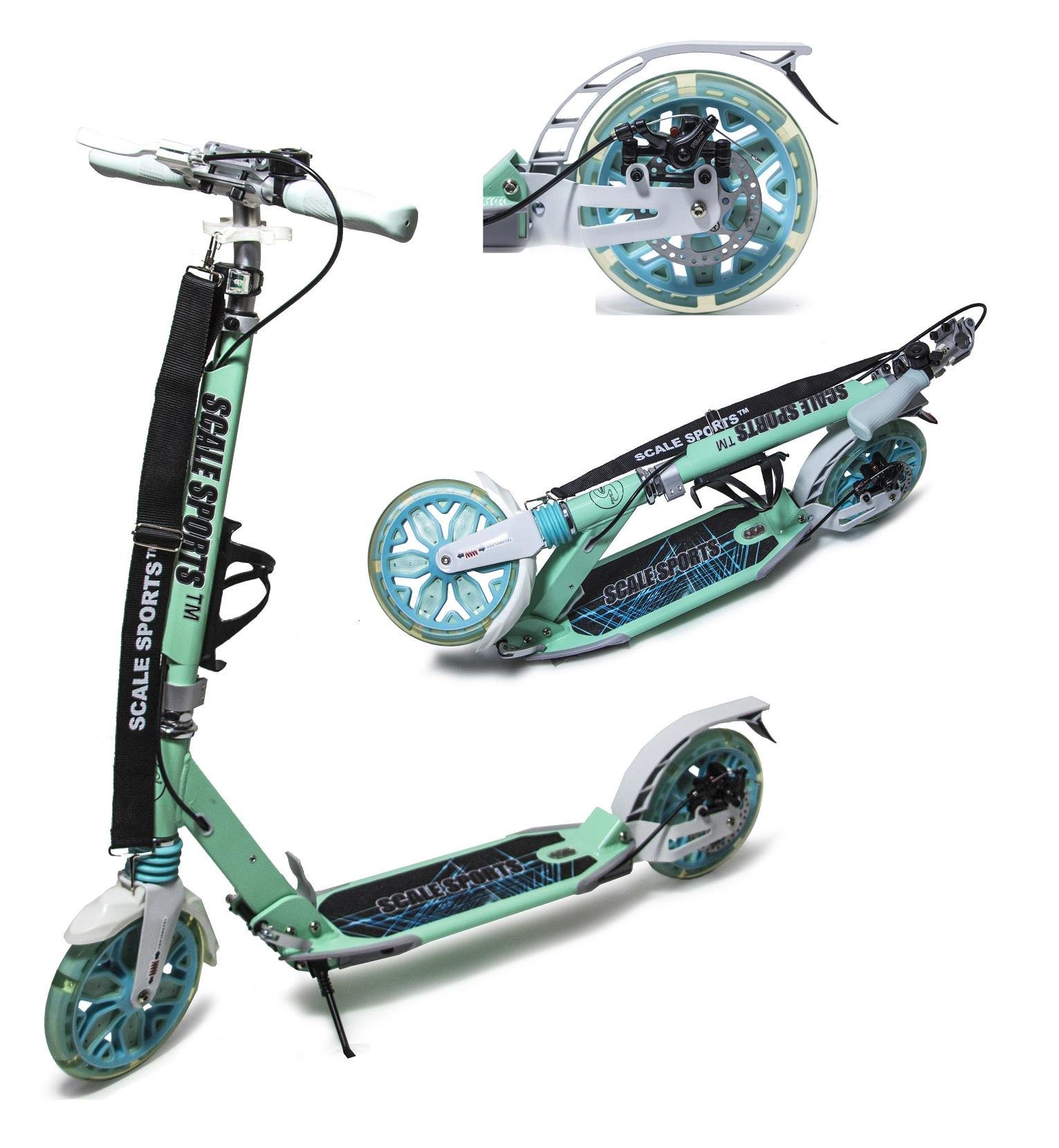 Самокат двухколесный Scale Sports колеса PU 200 мм 2 амортизатора/алюминиевая рама/дисковый тормоз Mint (1180080397) - фото 2