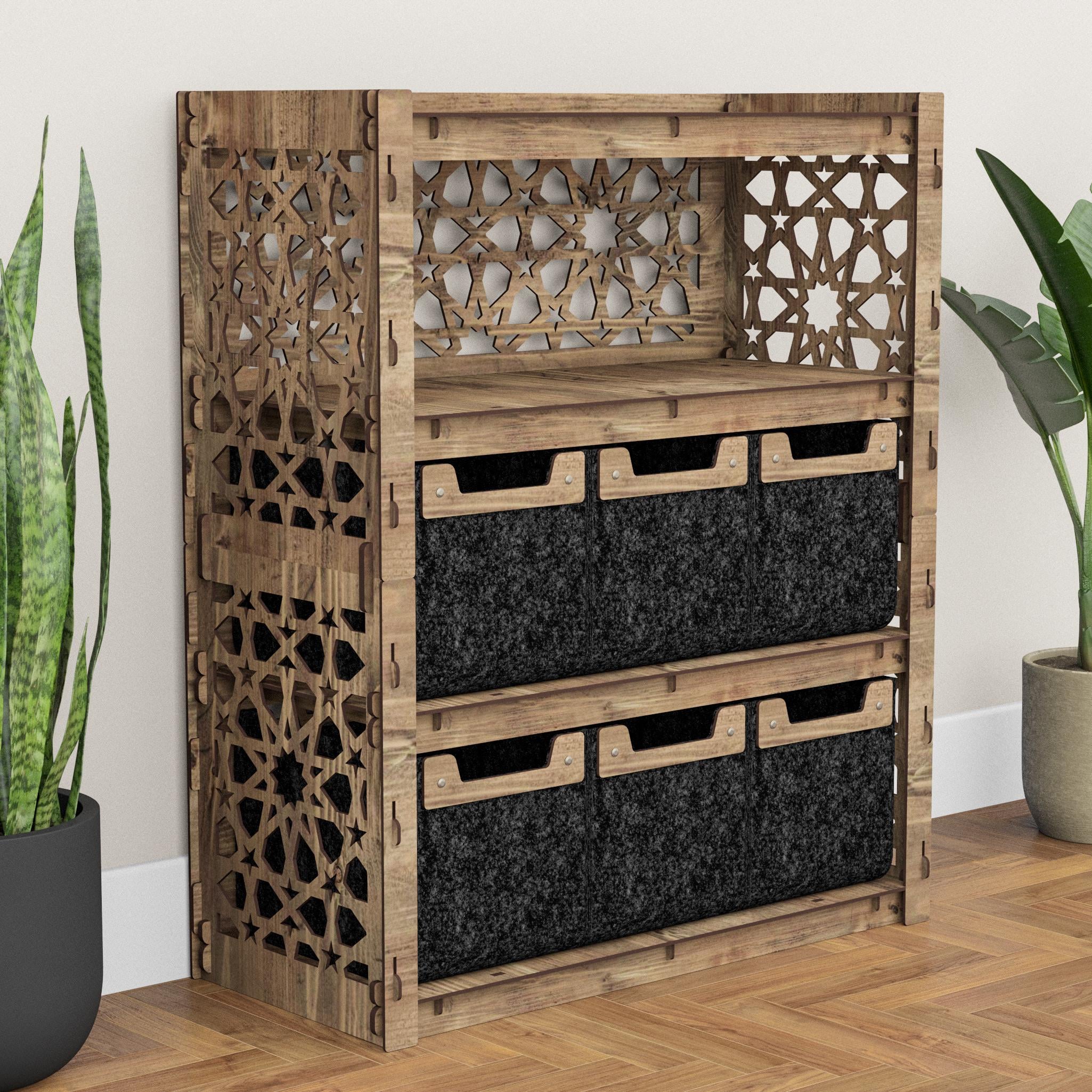 Комод для хранения из дерева Hexagonica Arabic на 6 ящиков черные корзины 900х750х345 мм (111463)
