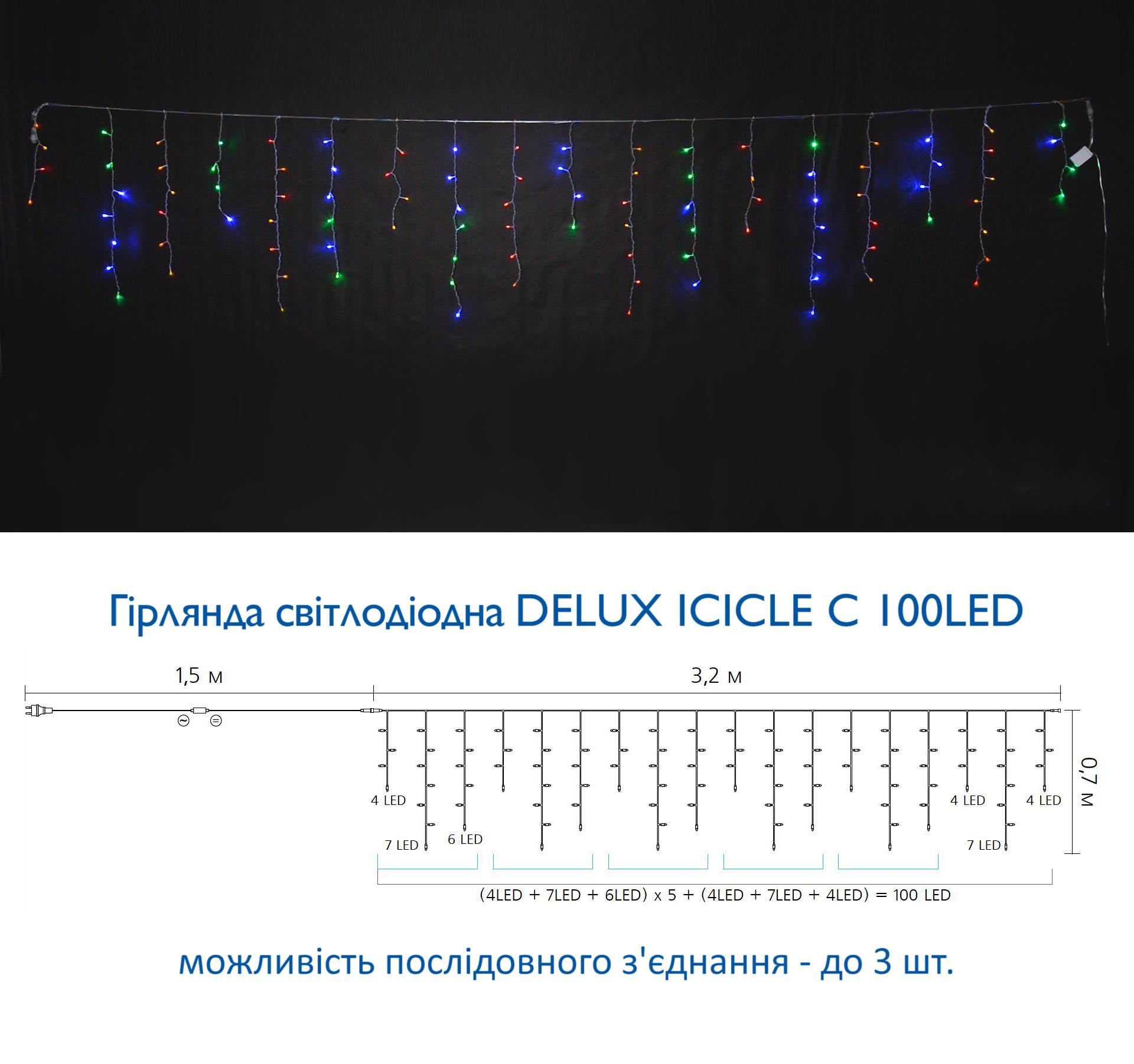 Гірлянда внутрішня Delux Icicle 100 LED IP20 бахрома 3,2x0,7 м Різнокольоровий/Прозорий (90015254) - фото 3