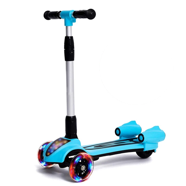 Турбо-самокат для детей от 3 до 9 лет GLANBER нагрузкой до 50 кг с дымом подсветки и музыкой 64х27х83 см Синий