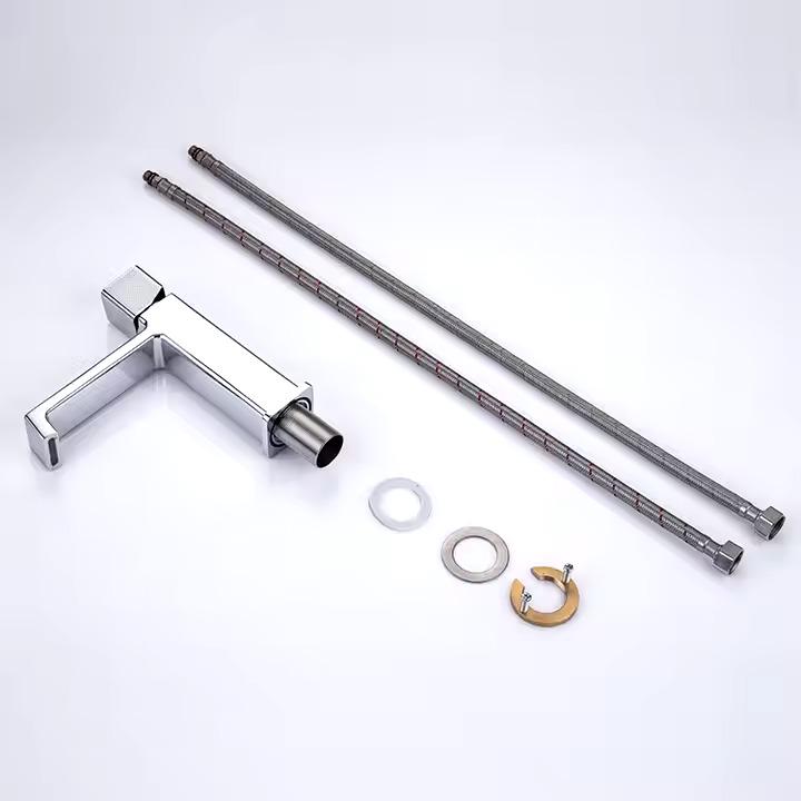 Змішувач дизайнерський для умивальника з латуні для раковини одноважільний Хром - фото 2