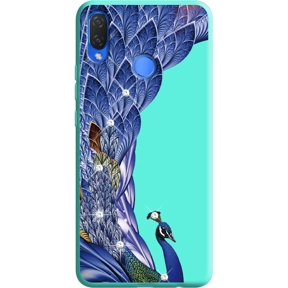 Чехол Boxface Huawei P Smart Plus Павлин со стразами Мятный силикон (34912-rs7-36134)
