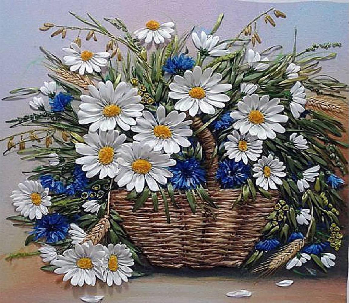 Алмазная мозаика ColorArt Букет ромашек и васильков SP122 40х50 см