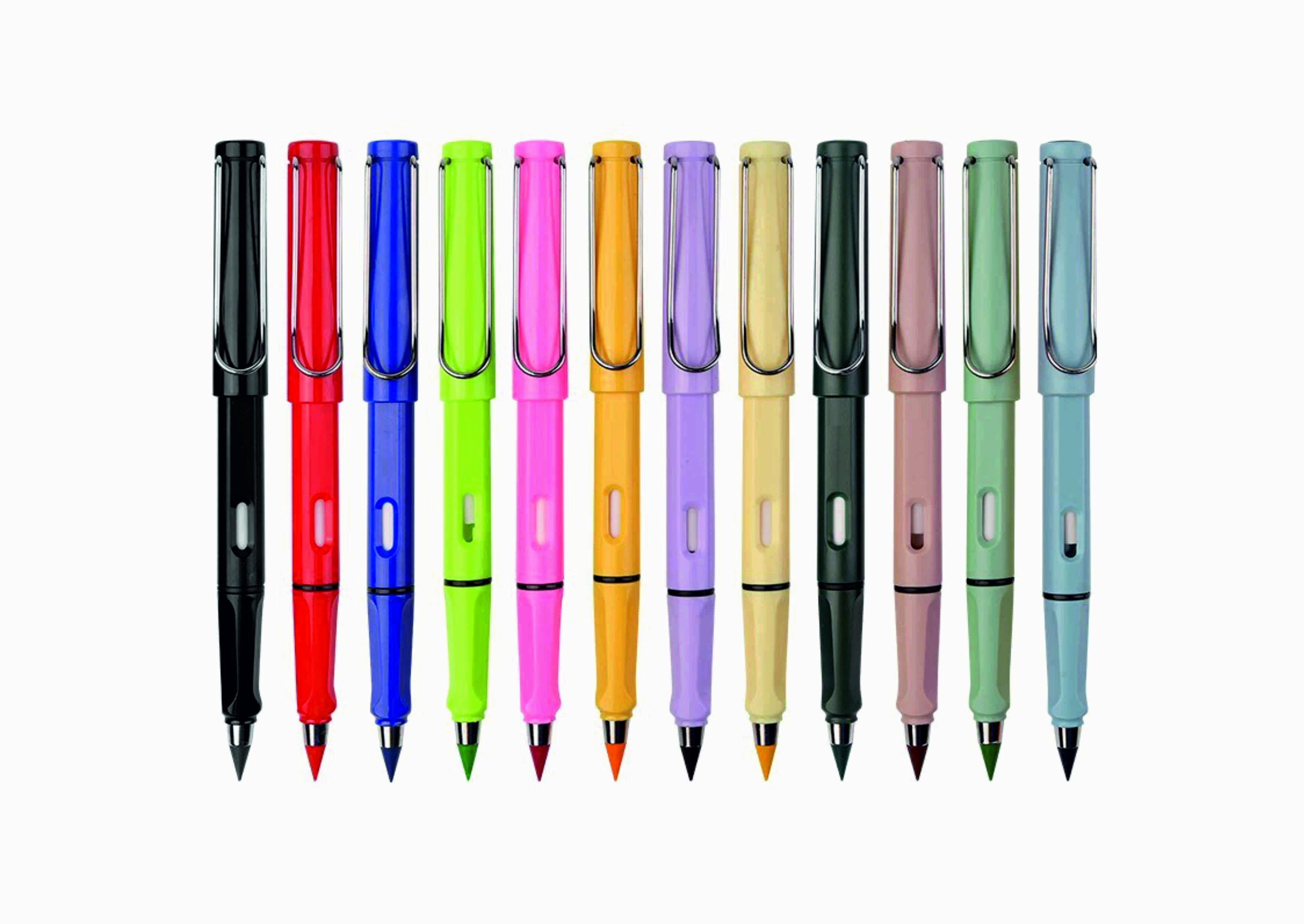 Набор 12 цветных вечных карандашей HB с резинкой 0,5 мм и 2 набора сменных стрежней (0557)