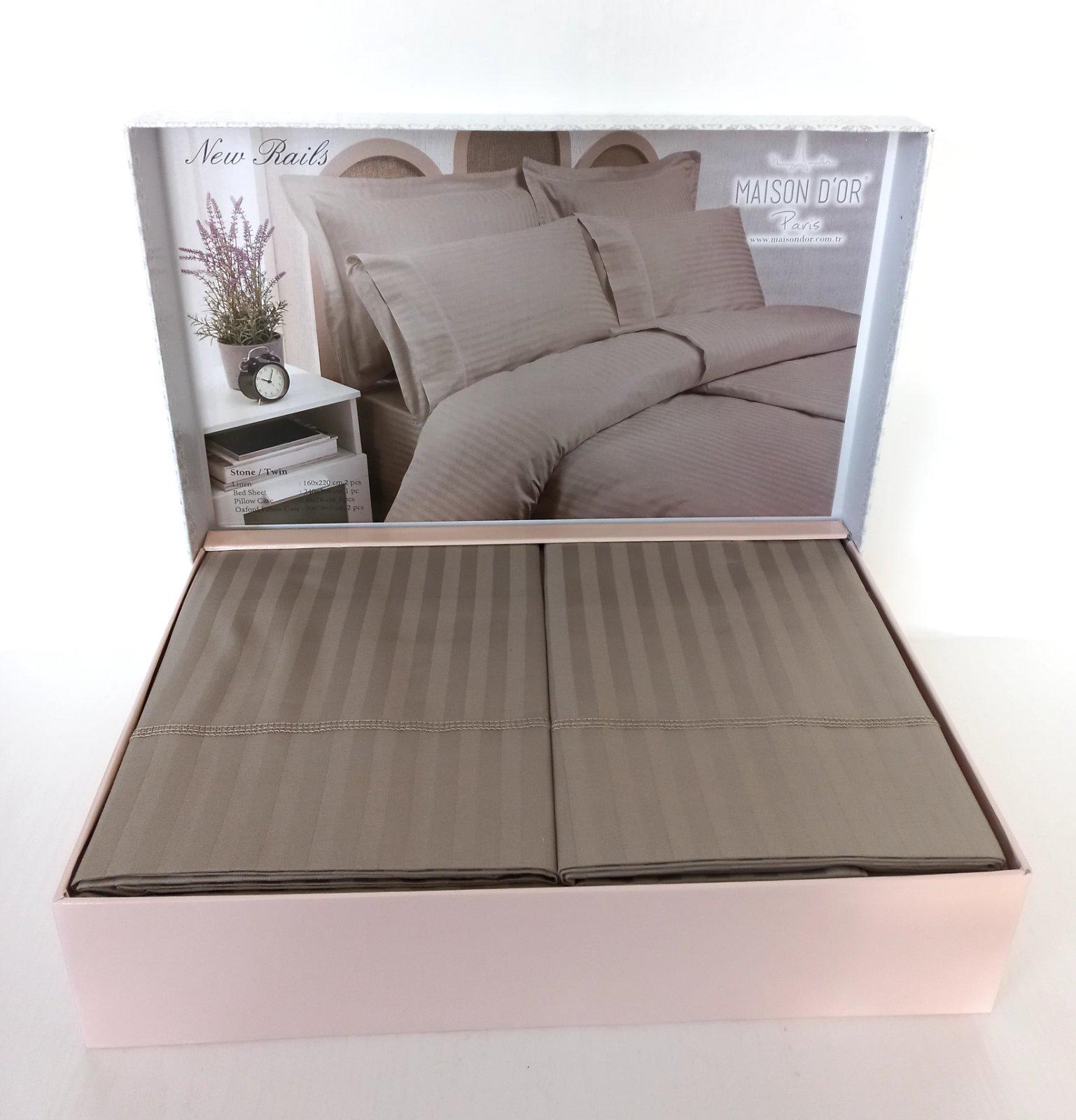 Постельное белье Maison D'or сатин страйп семейный New Rails Stone (CN10961)