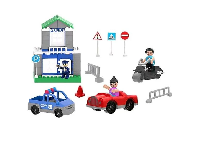 Конструктор Pilsan Поліція 2 машини/мотоцикл/3 ігрові фігурки Різнокольоровий (155052)
