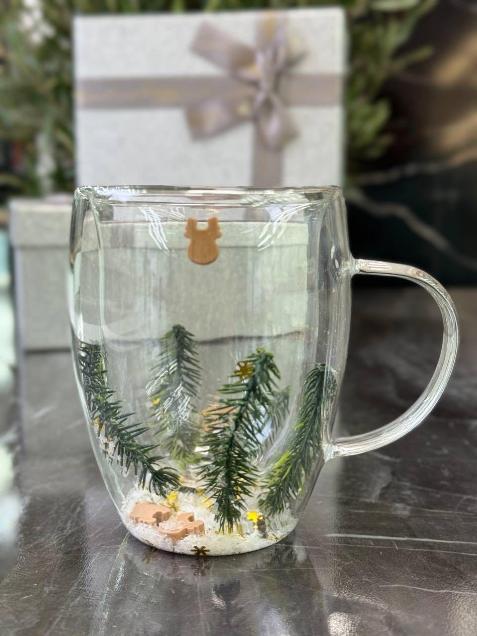 Кружка новогодняя Праздник в лесу для чая/кофе/глинтвейна стеклянная 300 мл (8030-544)