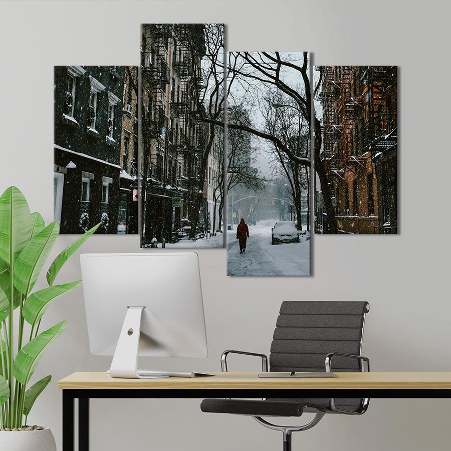 Картина город Зимний городской пейзаж Нью-Йорка 129x90 см (A642-4)