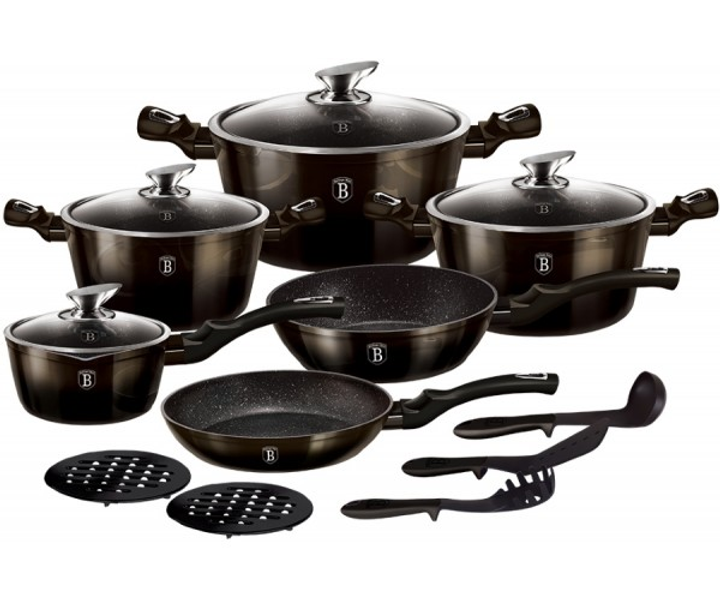 Набір посуду Berlinger Haus Metallic Line Shiny Black Collection 18 пр. (BH-6614)