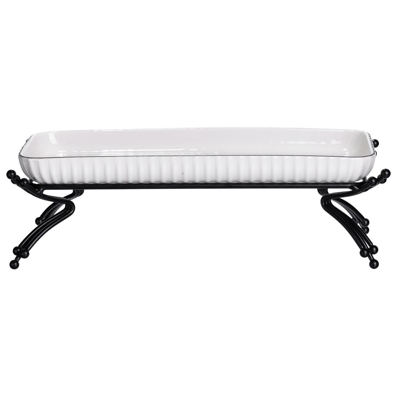 Блюдо для сервірування на металевій підставці порцелянове 29,5х12х9 см Білий/Чорним (LB-1565B) - фото 3 Блюдо для сервірування на металевій підставці порцелянове 29,5х12х9 см Білий/Чорним (LB-1565B) - фото 3