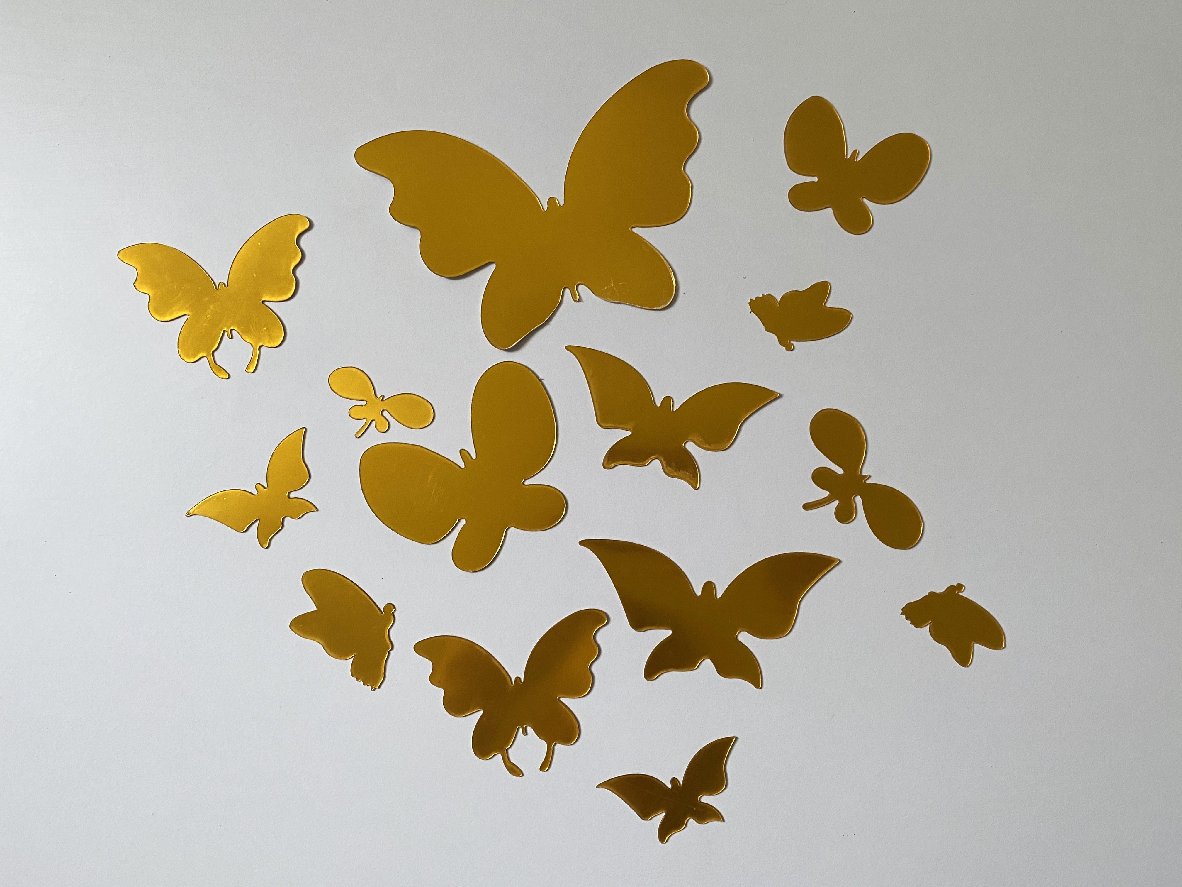 Наклейка на стену зеркальная в виде бабочек Butterfly акриловая для декора интерьера 14 шт. Золотой
