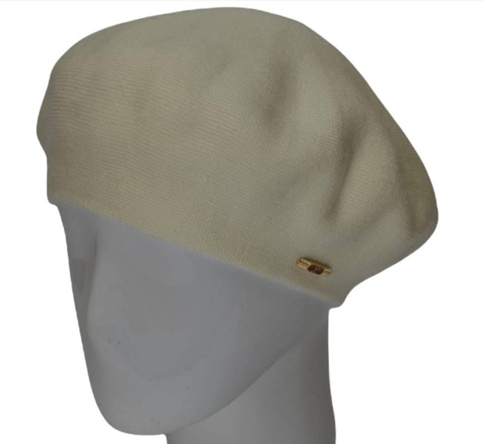 Берет женский Lirus Шанель из шерсти двойной тонкой вязки Молочный