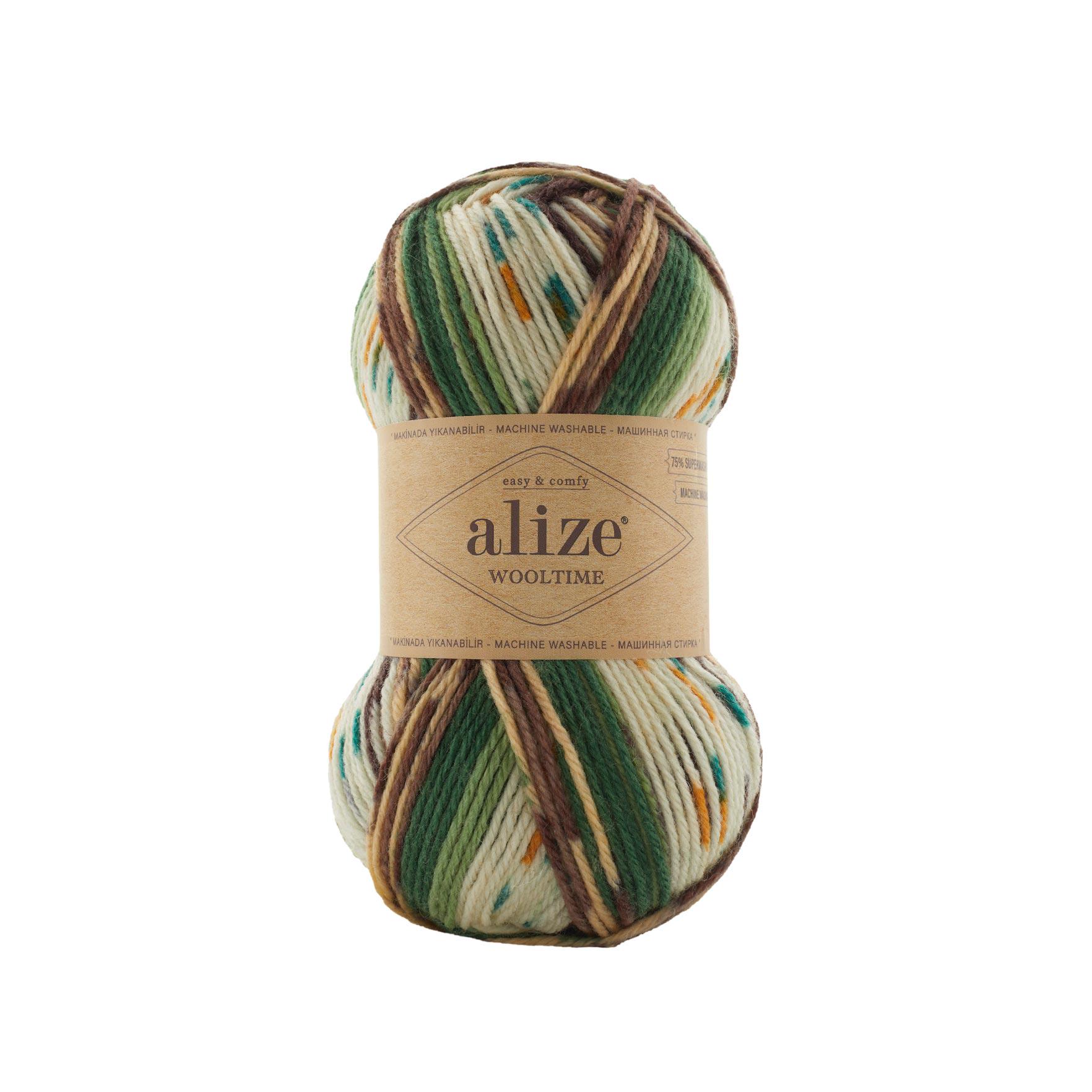 Пряжа Alize Wooltime 11021 Зелено-белый (5829)