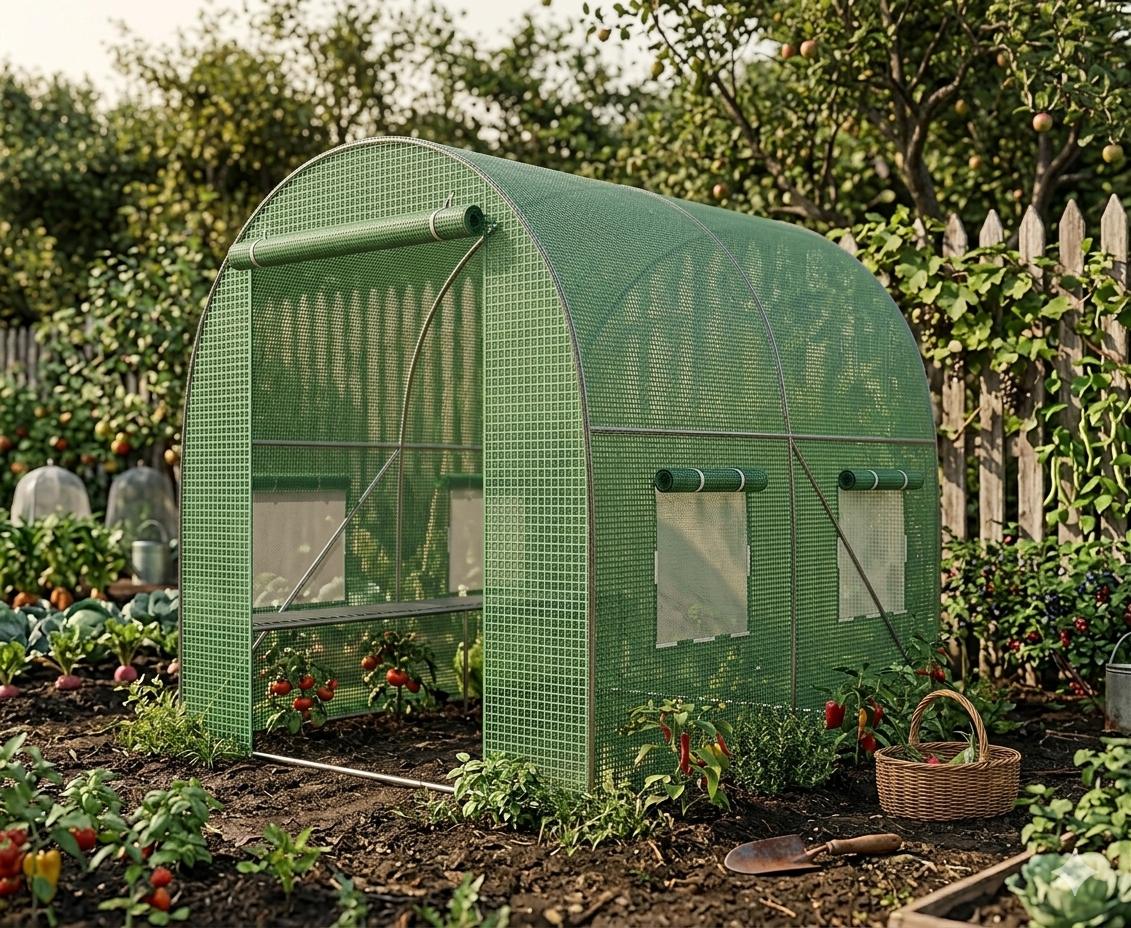 Теплица садовая арочная 4 окна 1 рулонный вход с армированной UV-4 пленкой 4 м2 2х2х2 м Зеленый (3923 7)