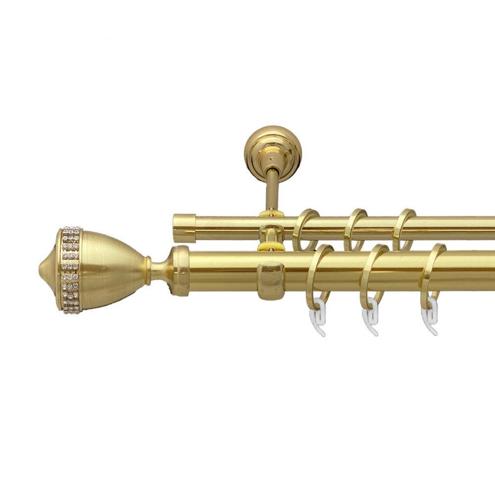 Карниз металлический Orvit Этерния двухрядный открытый/гладкая труба/кольцо фасонное металлическое Золото 25/16 мм 240 см (7035423)