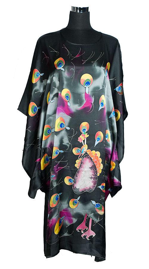 Туника из натурального шелка с павлином One size Черный (А8005) Туника из натурального шелка с павлином One size Черный (А8005)