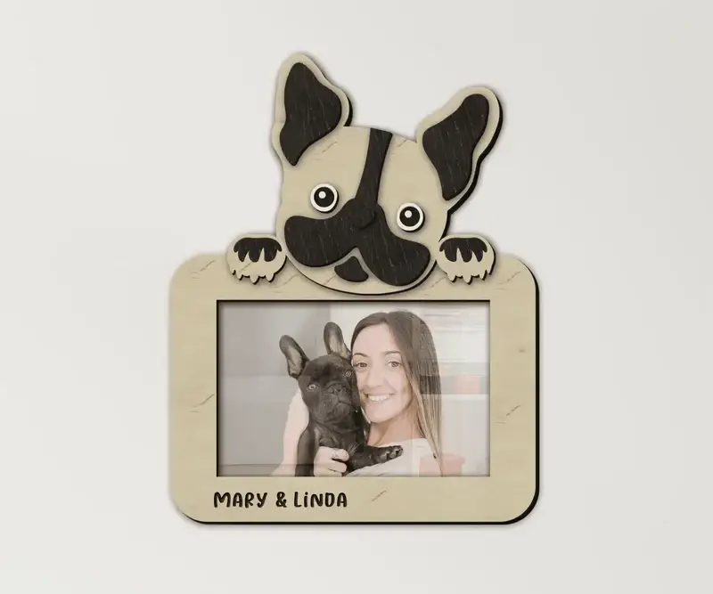Фоторамка з французьким бульдогом персоналізована на 1 фото Натуральний (dog_french_bulldog_horizontal)