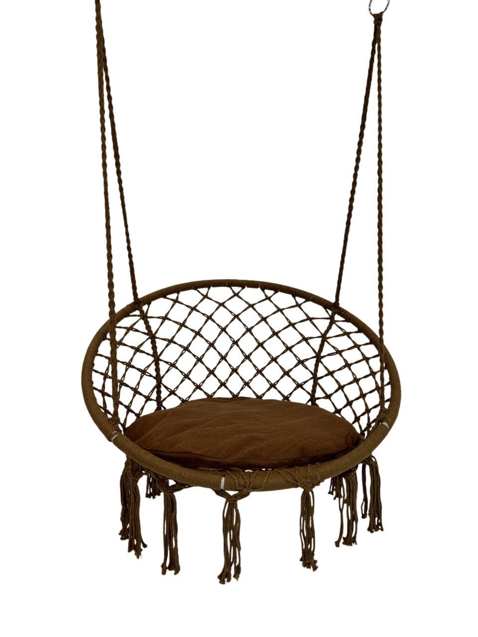 Кресло-качеля подвесное плетеное круглое WCG с мягкой подушкой 80 см Коричневий (QNSW01BR) - фото 3