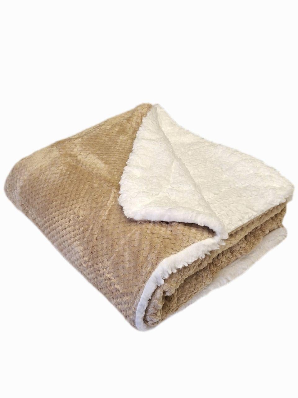 Плед двухсторонний на овчине Бамбук 125x165 см Бежевый (1575)