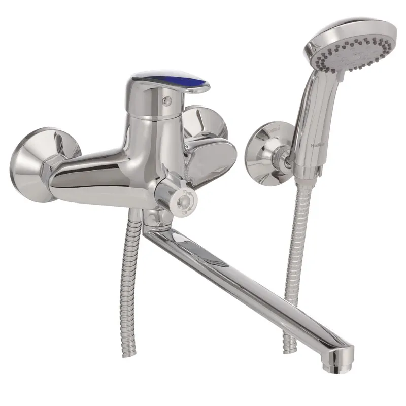 Смеситель для ванны Haiba Magic 006 с синей ручкой из латуни Стальной (HB0694)