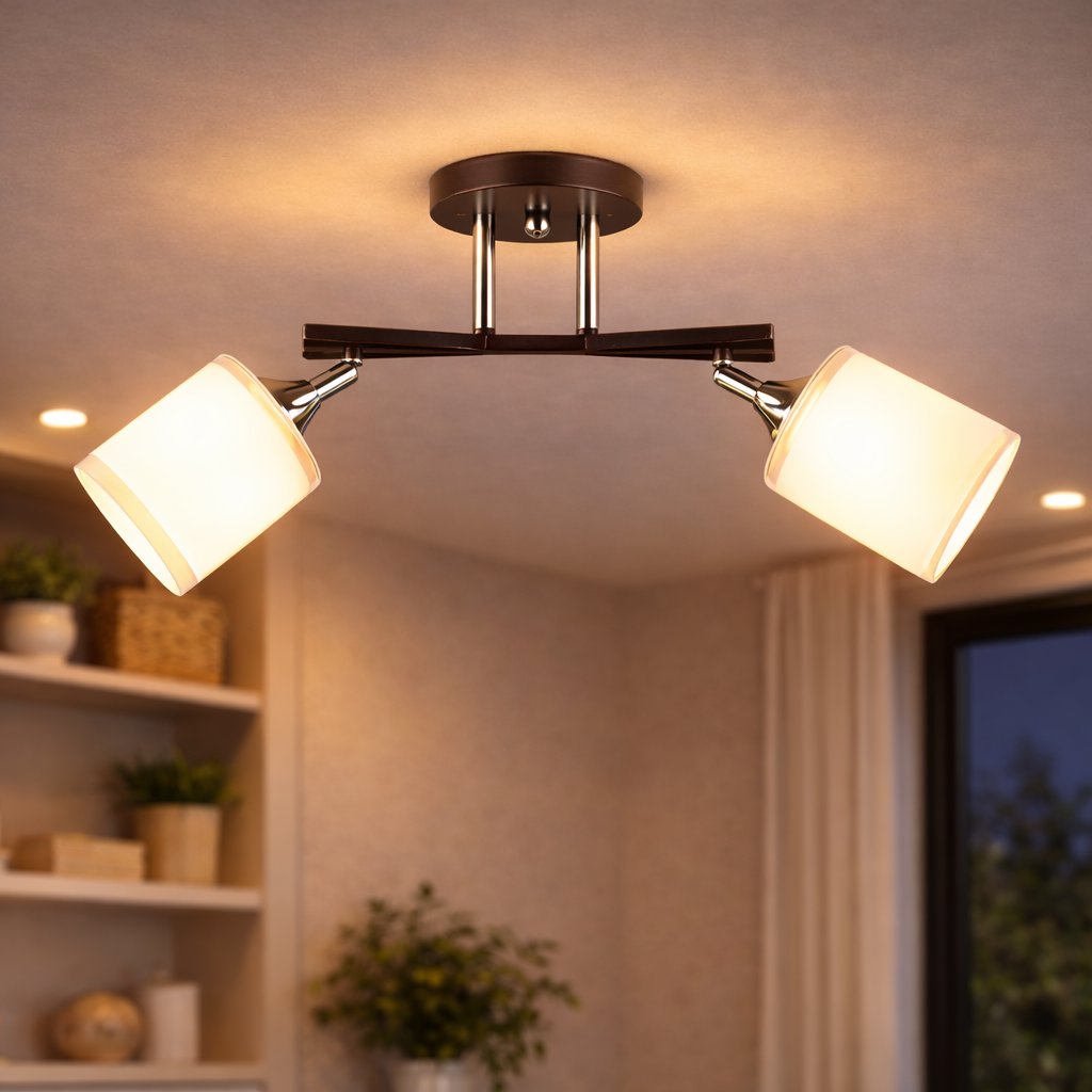 Люстра Sirius с линейным каркасом под две лампы Е27 Кофейный/Хром (B N5959/2 COFFEE+CR)