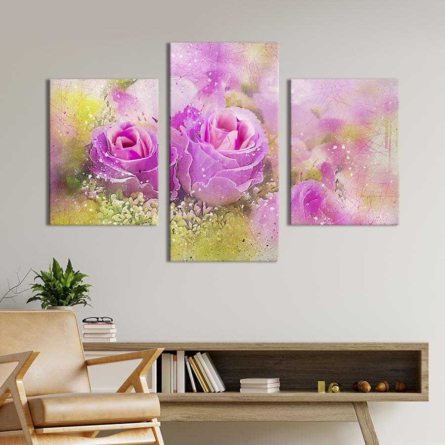 Картина на холсте триптих Нежные розовые розы 141x90 см (866-32)