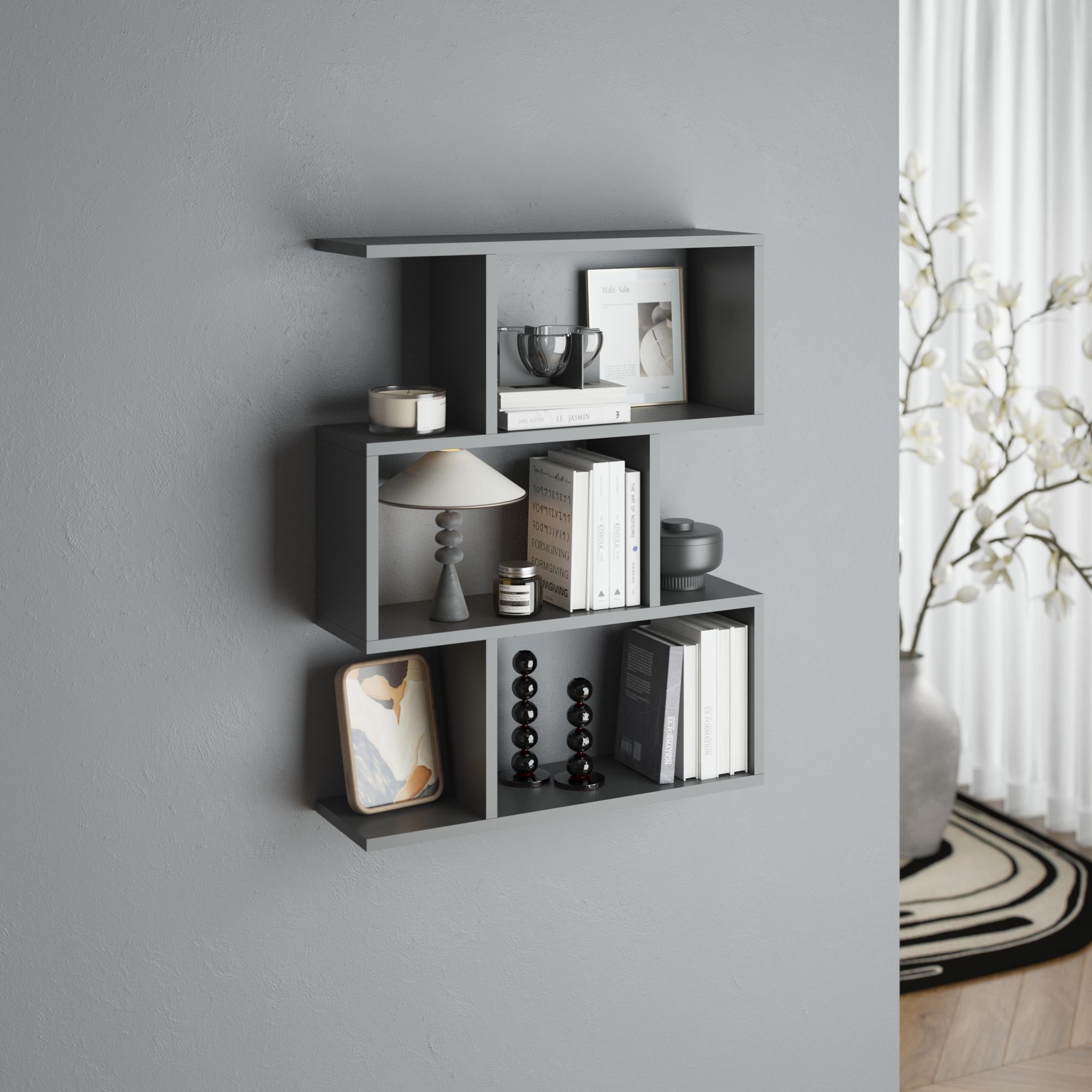 Полка навесная для книг и декора на три секции из ламинированного ДСП 600x780x180 мм Антрацит (hm-50-an)