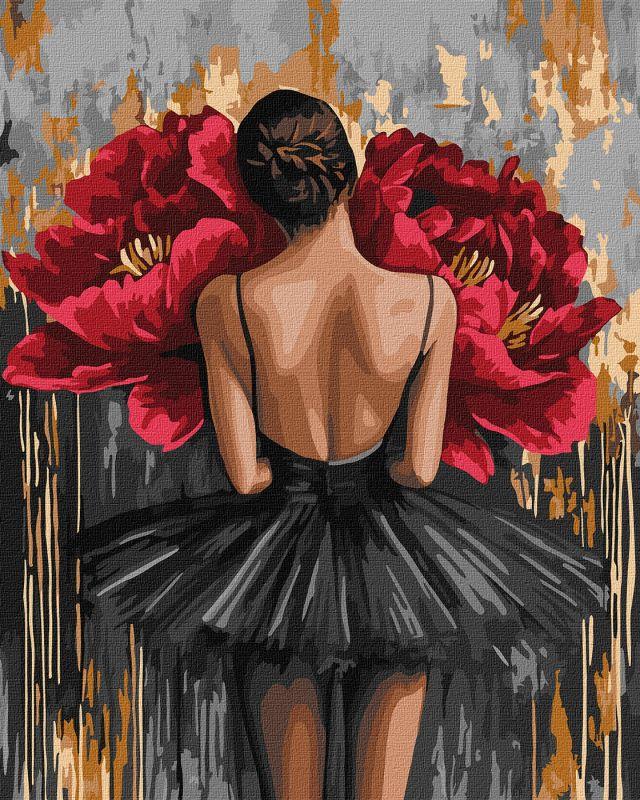 Картина по номерам Ideyka Балерина с красными пионами с красками металлик 40х50 см (2824810085)