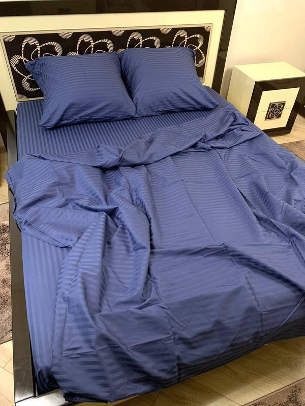 Комплект постельного белья Полоса страйп-сатин евро 200x220/50x70 см Синий (Страйп синий роял евро)