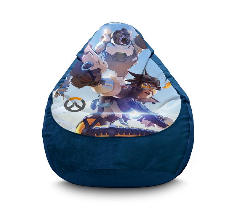 Кресло мешок iPuff Overwatch Tracer and Winston Флок XXL 90х125 см Синий